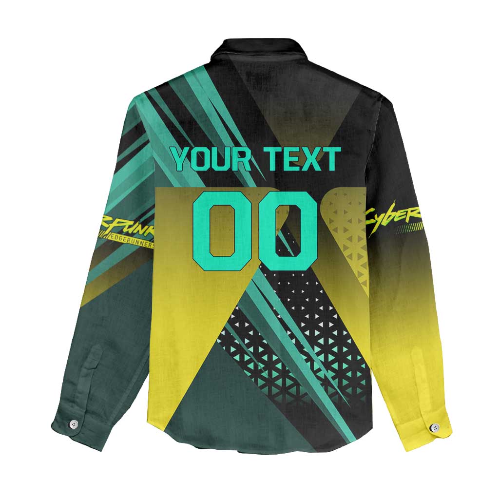 Personalized David Tennis Design Women Casual Shirt with a Cyberpunk Theme, Edgerunners Features Neon Green and Yellow Styling and a Powerful Pose
