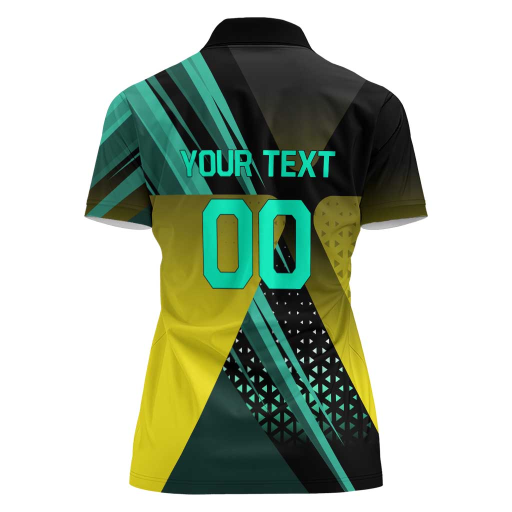 Personalized David Tennis Design Women Polo Shirt with a Cyberpunk Theme, Edgerunners Features Neon Green and Yellow Styling and a Powerful Pose