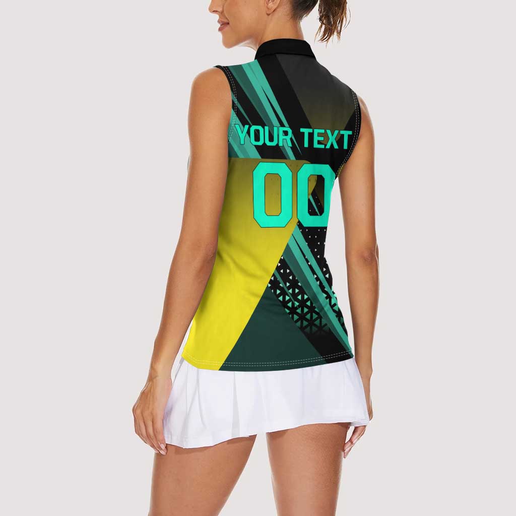 Personalized David Tennis Design Women Sleeveless Polo Shirt with a Cyberpunk Theme, Edgerunners Features Neon Green and Yellow Styling and a Powerful Pose