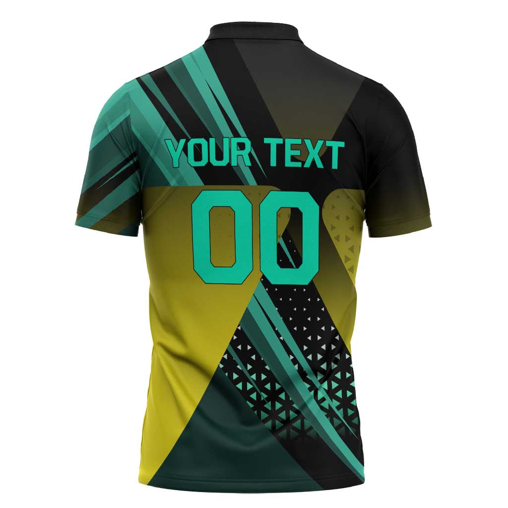 Personalized David Tennis Design Zipper Polo Shirt with a Cyberpunk Theme, Edgerunners Features Neon Green and Yellow Styling and a Powerful Pose