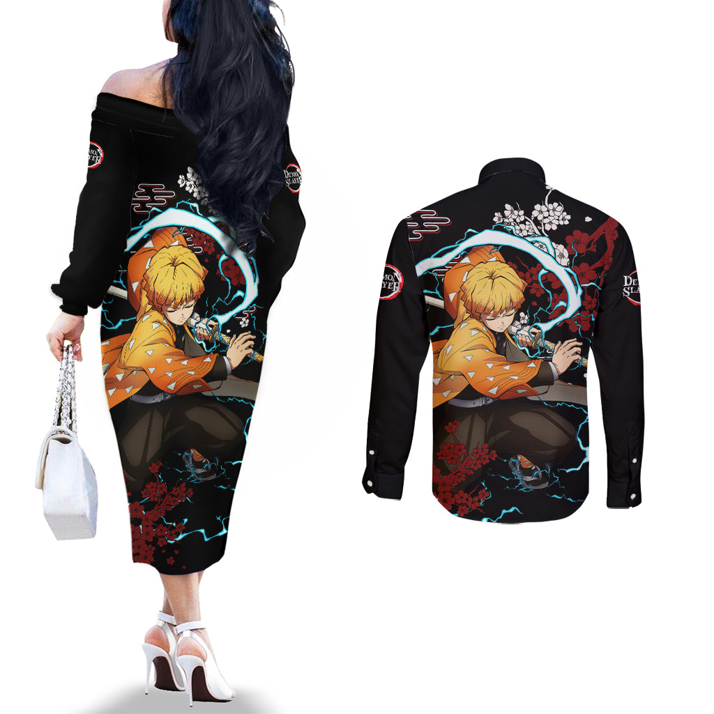 Zenitsu - Anime Japan Style Couples Matching Off The Shoulder Long Sleeve Dress and Long Sleeve Button Shirt