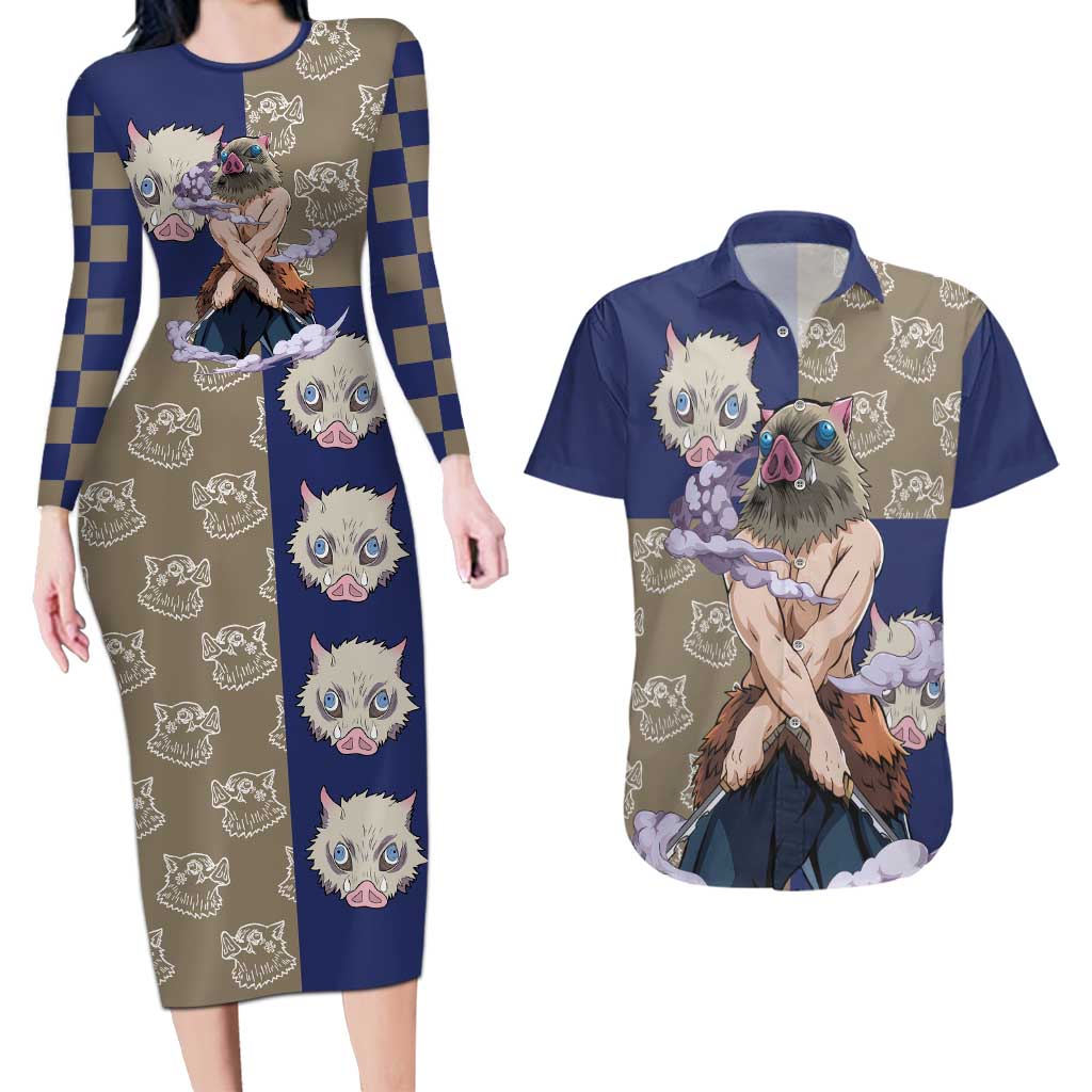 Hashibira Inosuke - Demon Slayer Couples Matching Long Sleeve Bodycon Dress and Hawaiian Shirt Anime Style