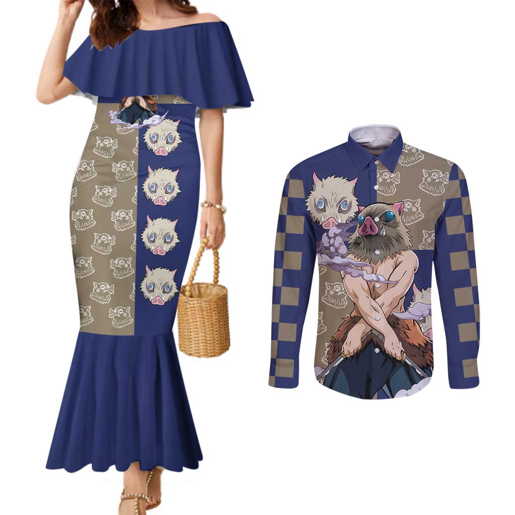 Hashibira Inosuke - Demon Slayer Couples Matching Mermaid Dress and Long Sleeve Button Shirt Anime Style