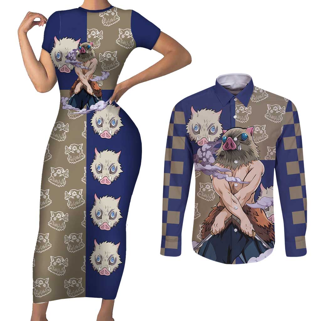 Hashibira Inosuke - Demon Slayer Couples Matching Short Sleeve Bodycon Dress and Long Sleeve Button Shirt Anime Style