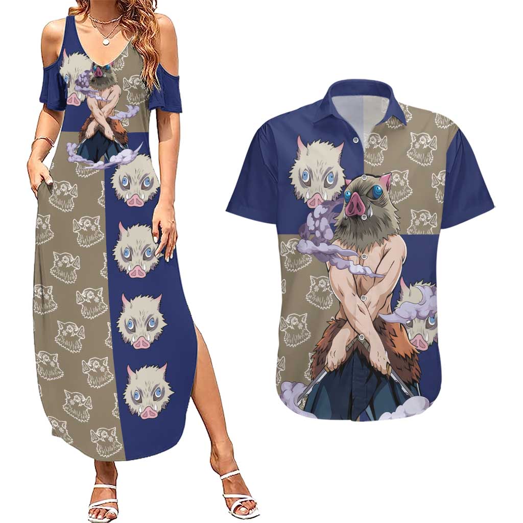 Hashibira Inosuke - Demon Slayer Couples Matching Summer Maxi Dress and Hawaiian Shirt Anime Style