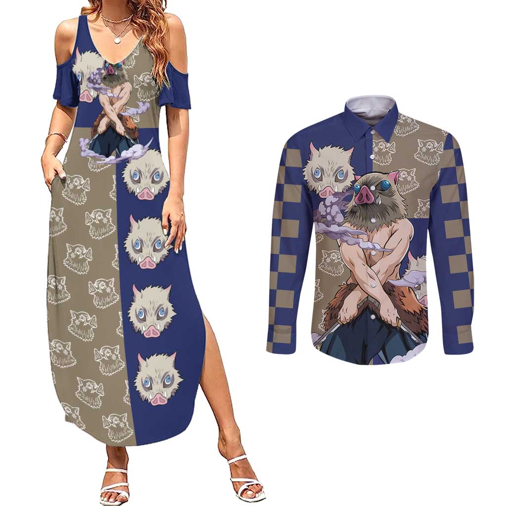 Hashibira Inosuke - Demon Slayer Couples Matching Summer Maxi Dress and Long Sleeve Button Shirt Anime Style