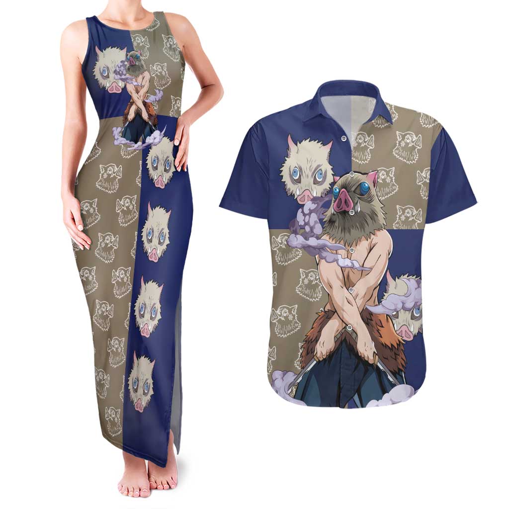 Hashibira Inosuke - Demon Slayer Couples Matching Tank Maxi Dress and Hawaiian Shirt Anime Style