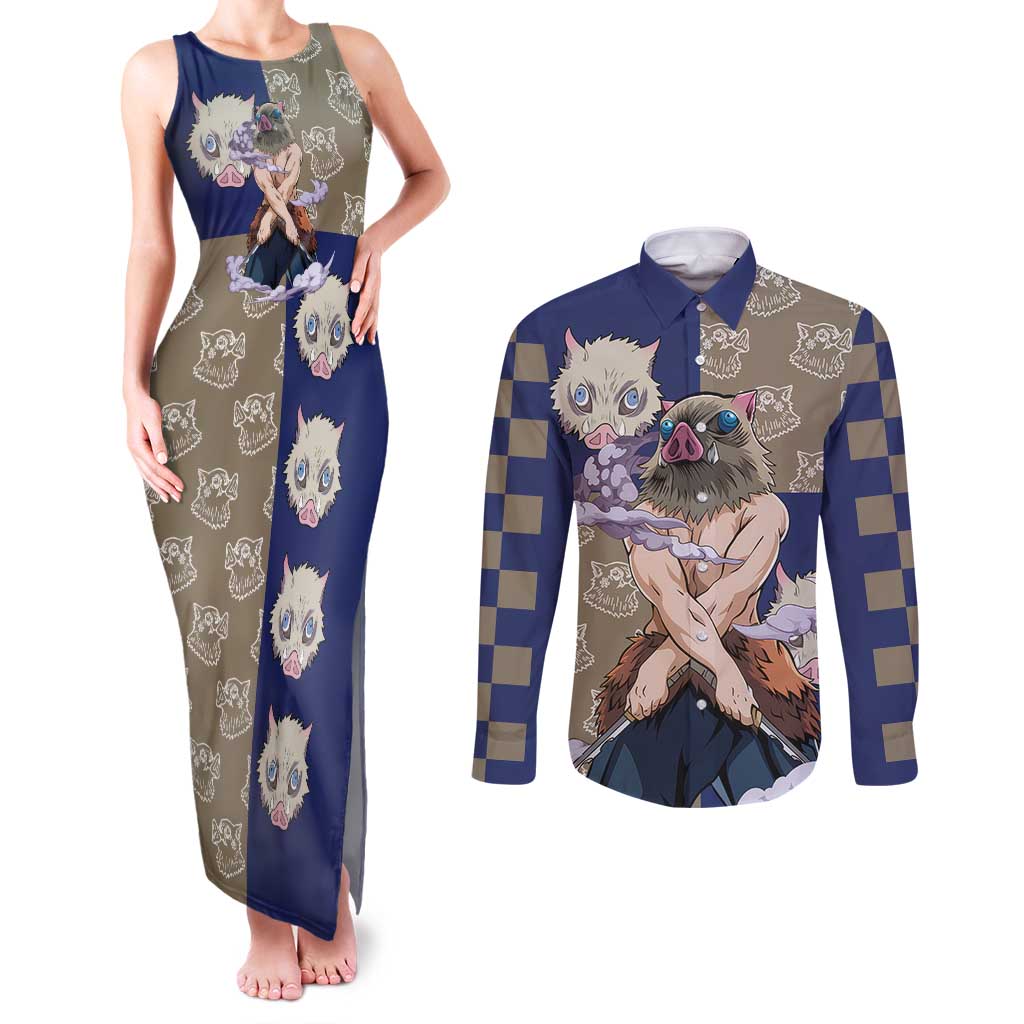 Hashibira Inosuke - Demon Slayer Couples Matching Tank Maxi Dress and Long Sleeve Button Shirt Anime Style