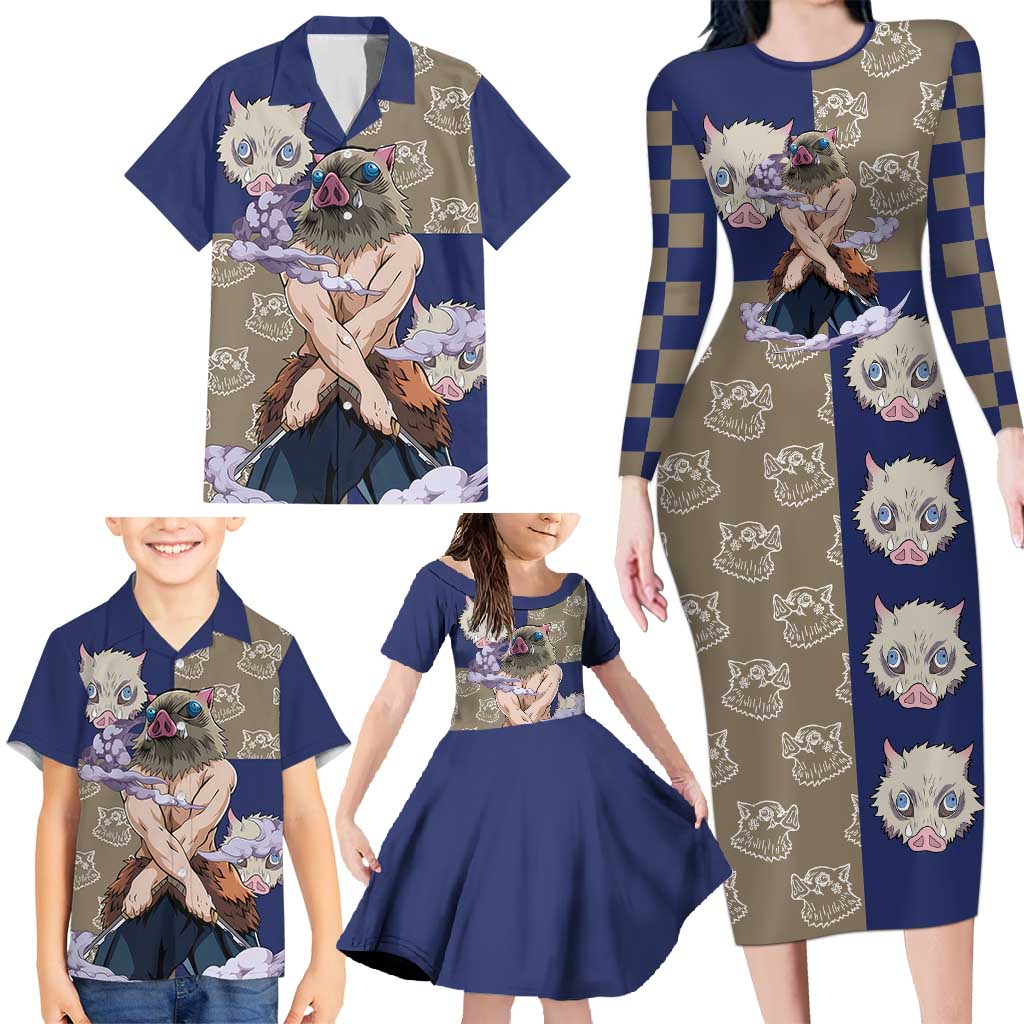 Hashibira Inosuke - Demon Slayer Family Matching Long Sleeve Bodycon Dress and Hawaiian Shirt Anime Style