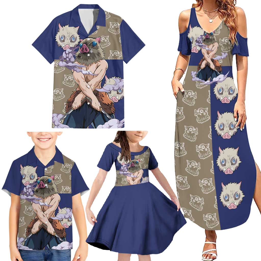 Hashibira Inosuke - Demon Slayer Family Matching Summer Maxi Dress and Hawaiian Shirt Anime Style