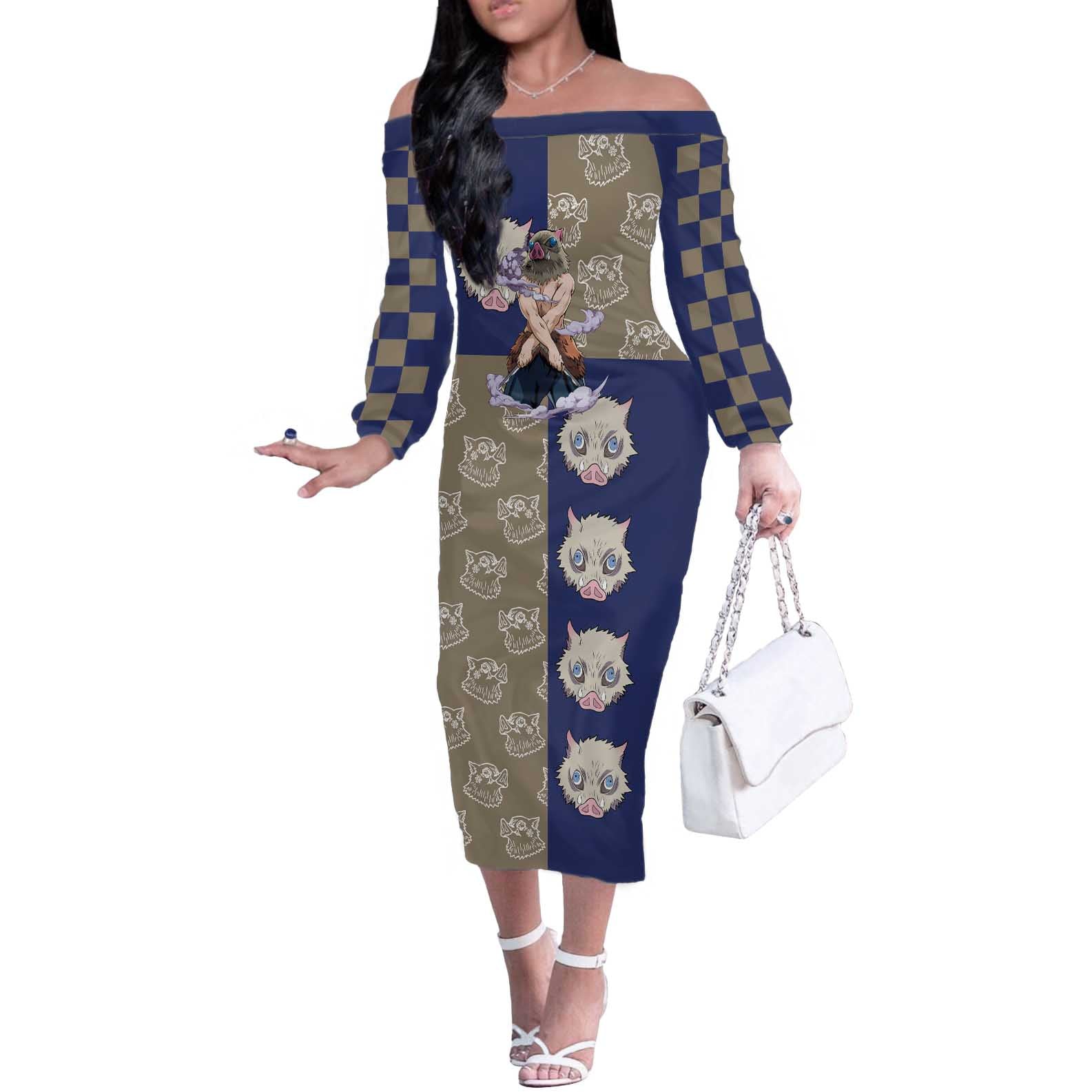 Hashibira Inosuke - Demon Slayer Off The Shoulder Long Sleeve Dress Anime Style