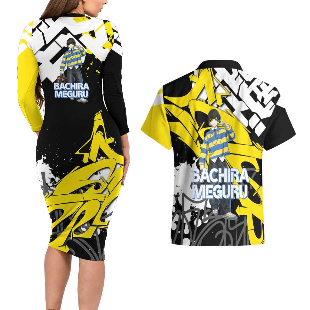 Bachira Meguru Blue Lock Couples Matching Long Sleeve Bodycon Dress and Hawaiian Shirt Graffiti Street Anime Style