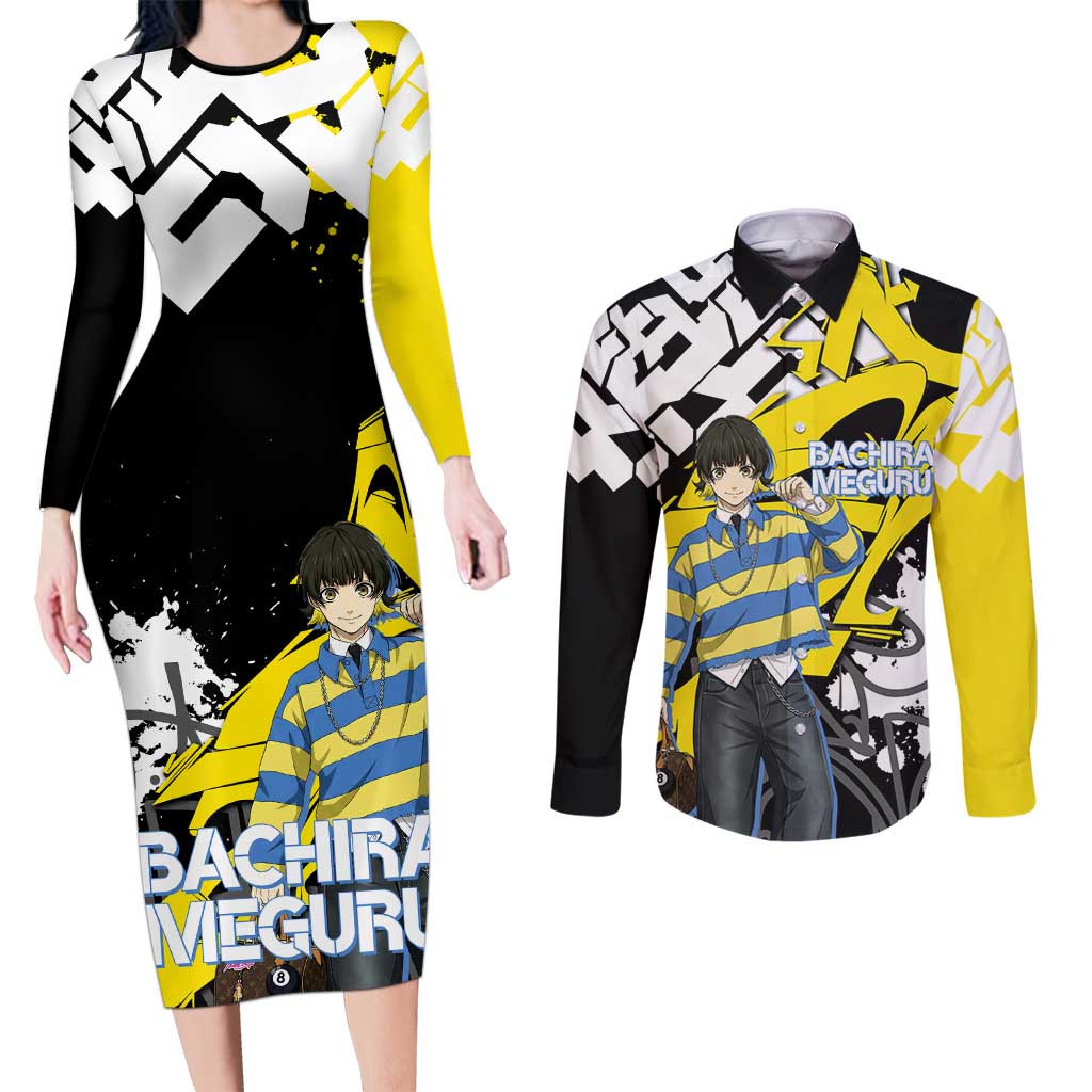 Bachira Meguru Blue Lock Couples Matching Long Sleeve Bodycon Dress and Long Sleeve Button Shirt Graffiti Street Anime Style