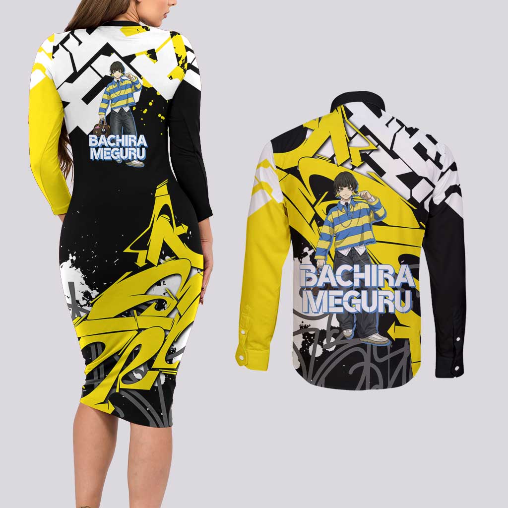 Bachira Meguru Blue Lock Couples Matching Long Sleeve Bodycon Dress and Long Sleeve Button Shirt Graffiti Street Anime Style