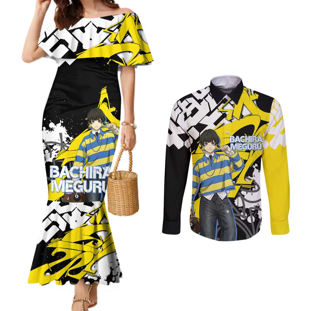 Bachira Meguru Blue Lock Couples Matching Mermaid Dress and Long Sleeve Button Shirt Graffiti Street Anime Style