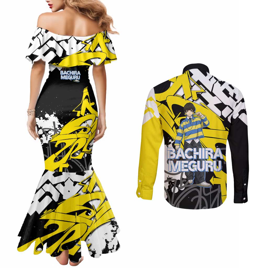 Bachira Meguru Blue Lock Couples Matching Mermaid Dress and Long Sleeve Button Shirt Graffiti Street Anime Style