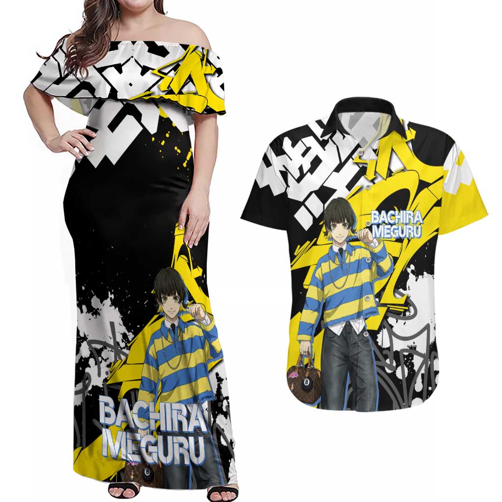 Bachira Meguru Blue Lock Couples Matching Off Shoulder Maxi Dress and Hawaiian Shirt Graffiti Street Anime Style
