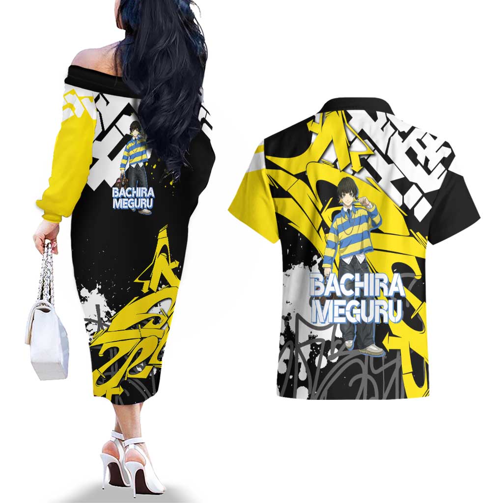 Bachira Meguru Blue Lock Couples Matching Off The Shoulder Long Sleeve Dress and Hawaiian Shirt Graffiti Street Anime Style