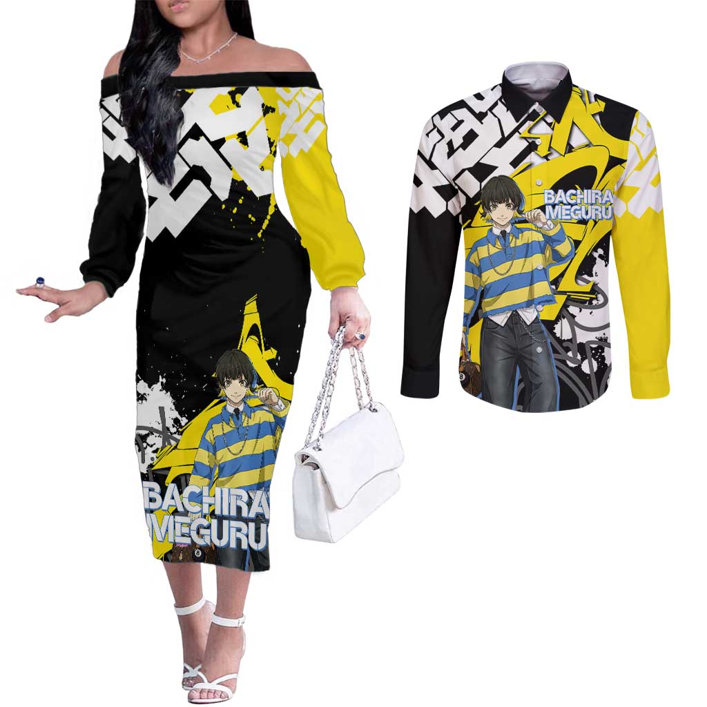 Bachira Meguru Blue Lock Couples Matching Off The Shoulder Long Sleeve Dress and Long Sleeve Button Shirt Graffiti Street Anime Style