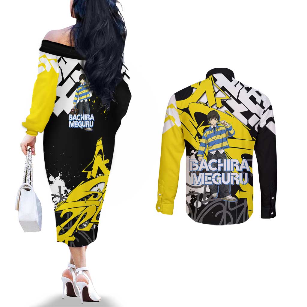 Bachira Meguru Blue Lock Couples Matching Off The Shoulder Long Sleeve Dress and Long Sleeve Button Shirt Graffiti Street Anime Style