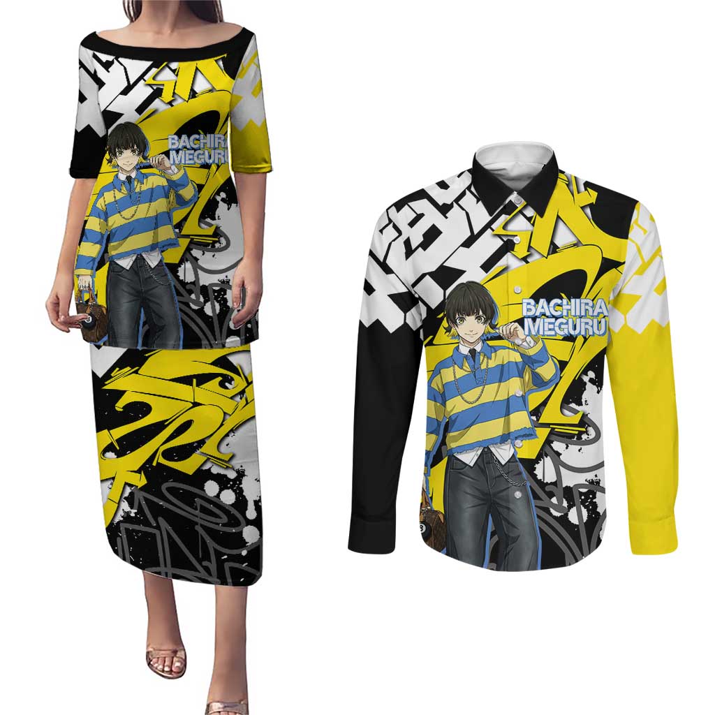Bachira Meguru Blue Lock Couples Matching Puletasi and Long Sleeve Button Shirt Graffiti Street Anime Style
