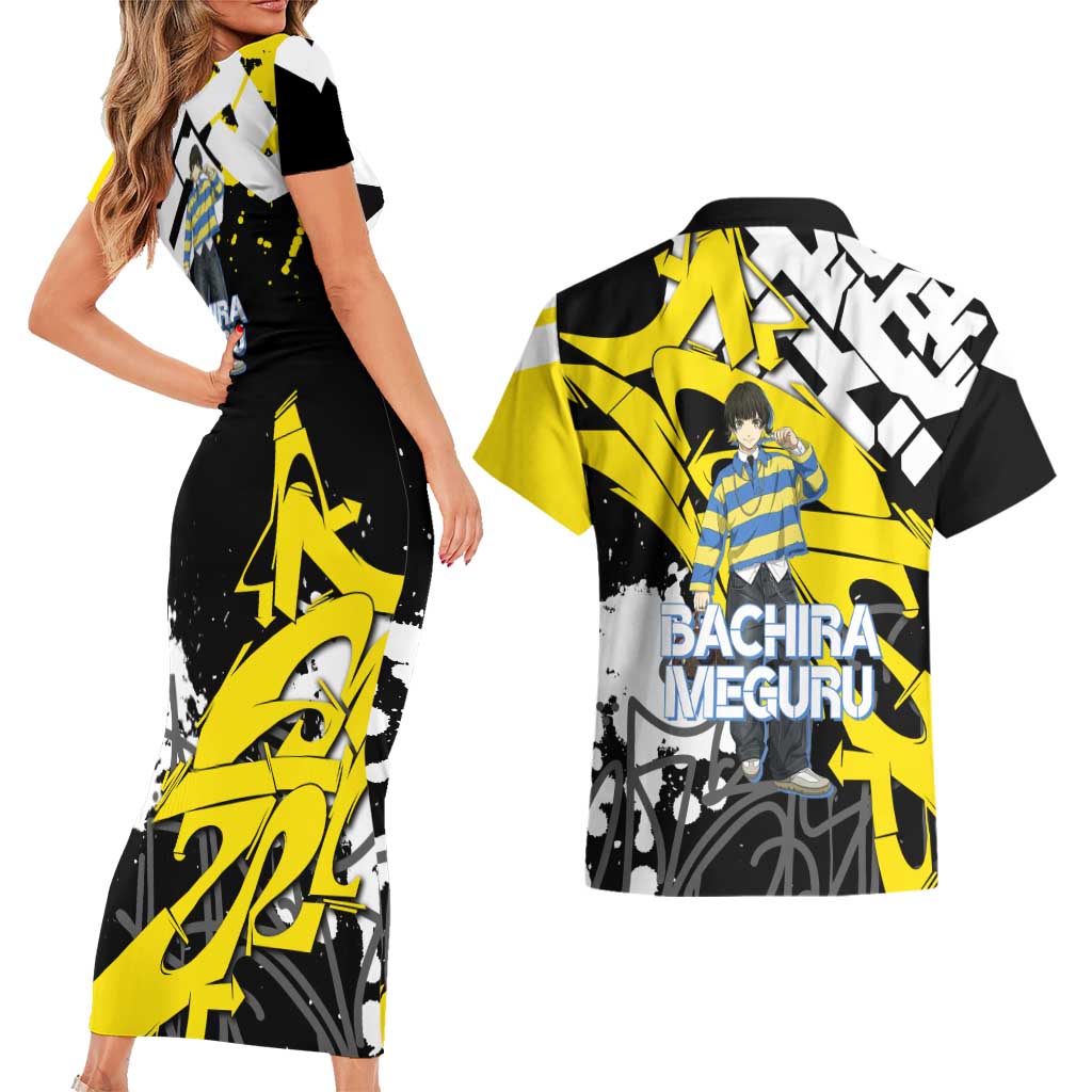 Bachira Meguru Blue Lock Couples Matching Short Sleeve Bodycon Dress and Hawaiian Shirt Graffiti Street Anime Style