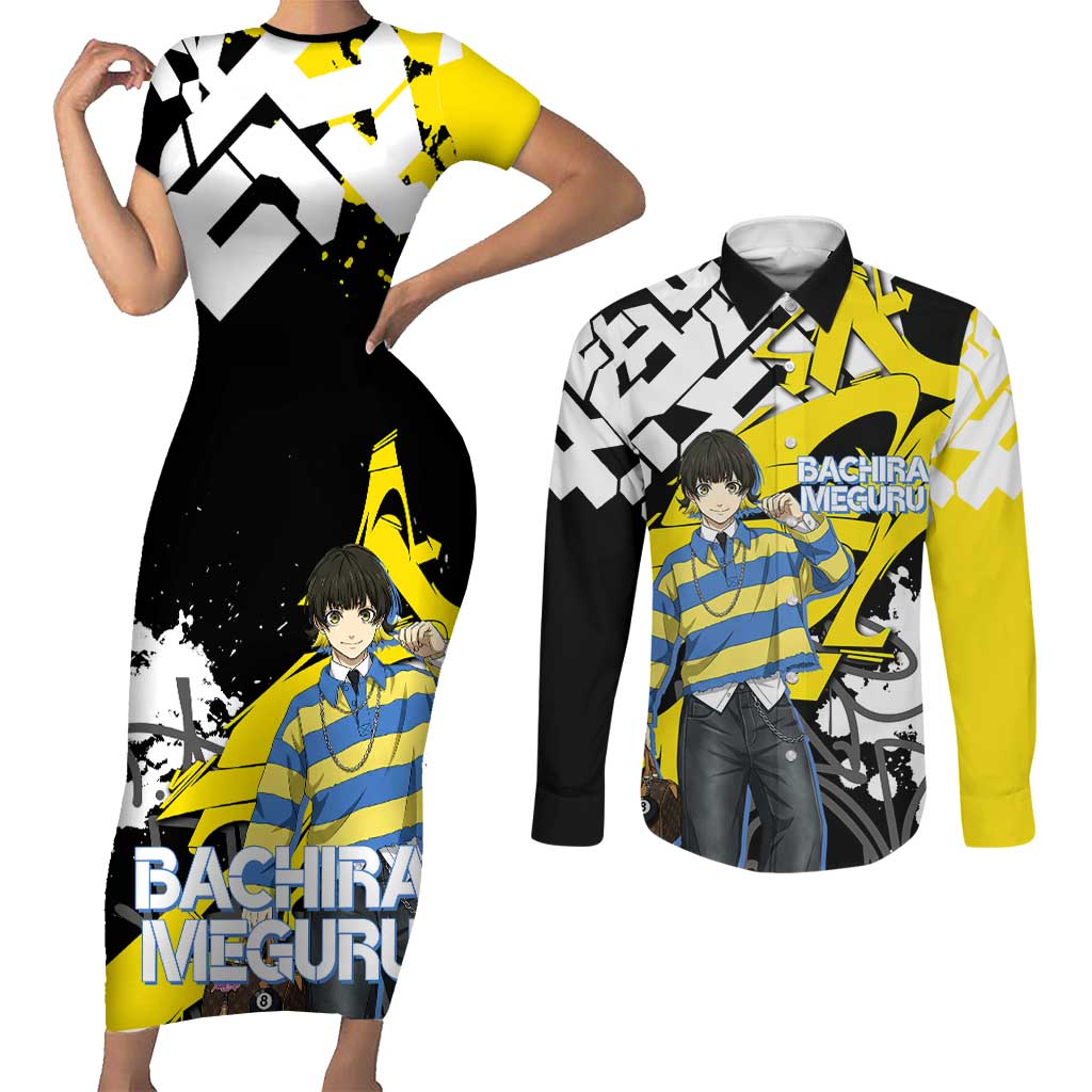 Bachira Meguru Blue Lock Couples Matching Short Sleeve Bodycon Dress and Long Sleeve Button Shirt Graffiti Street Anime Style