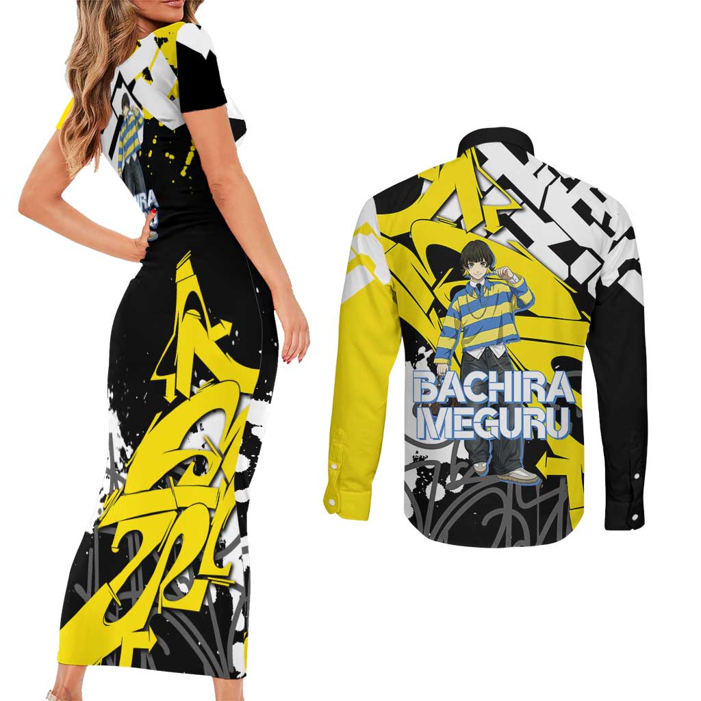 Bachira Meguru Blue Lock Couples Matching Short Sleeve Bodycon Dress and Long Sleeve Button Shirt Graffiti Street Anime Style