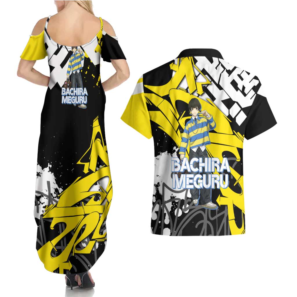 Bachira Meguru Blue Lock Couples Matching Summer Maxi Dress and Hawaiian Shirt Graffiti Street Anime Style