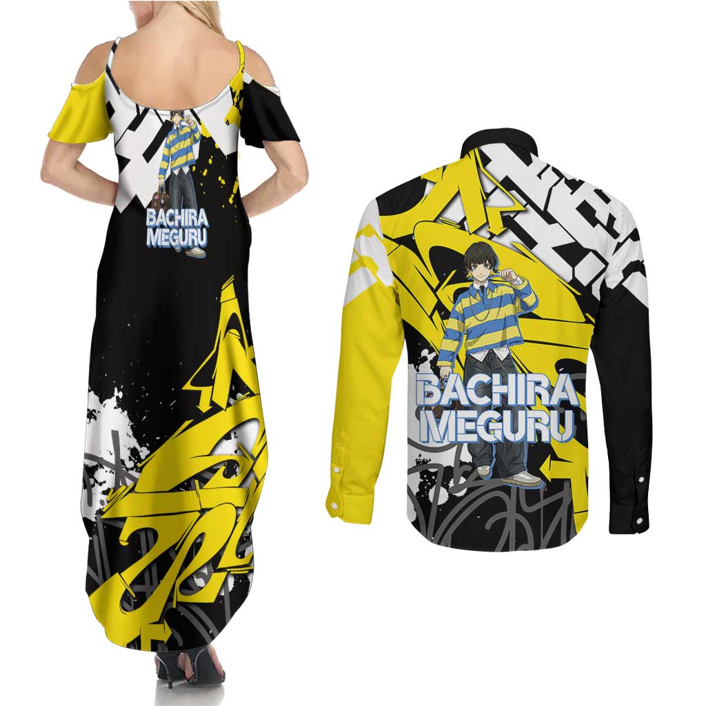Bachira Meguru Blue Lock Couples Matching Summer Maxi Dress and Long Sleeve Button Shirt Graffiti Street Anime Style