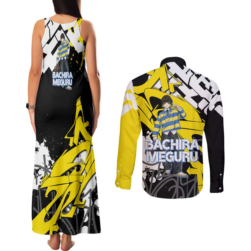 Bachira Meguru Blue Lock Couples Matching Tank Maxi Dress and Long Sleeve Button Shirt Graffiti Street Anime Style