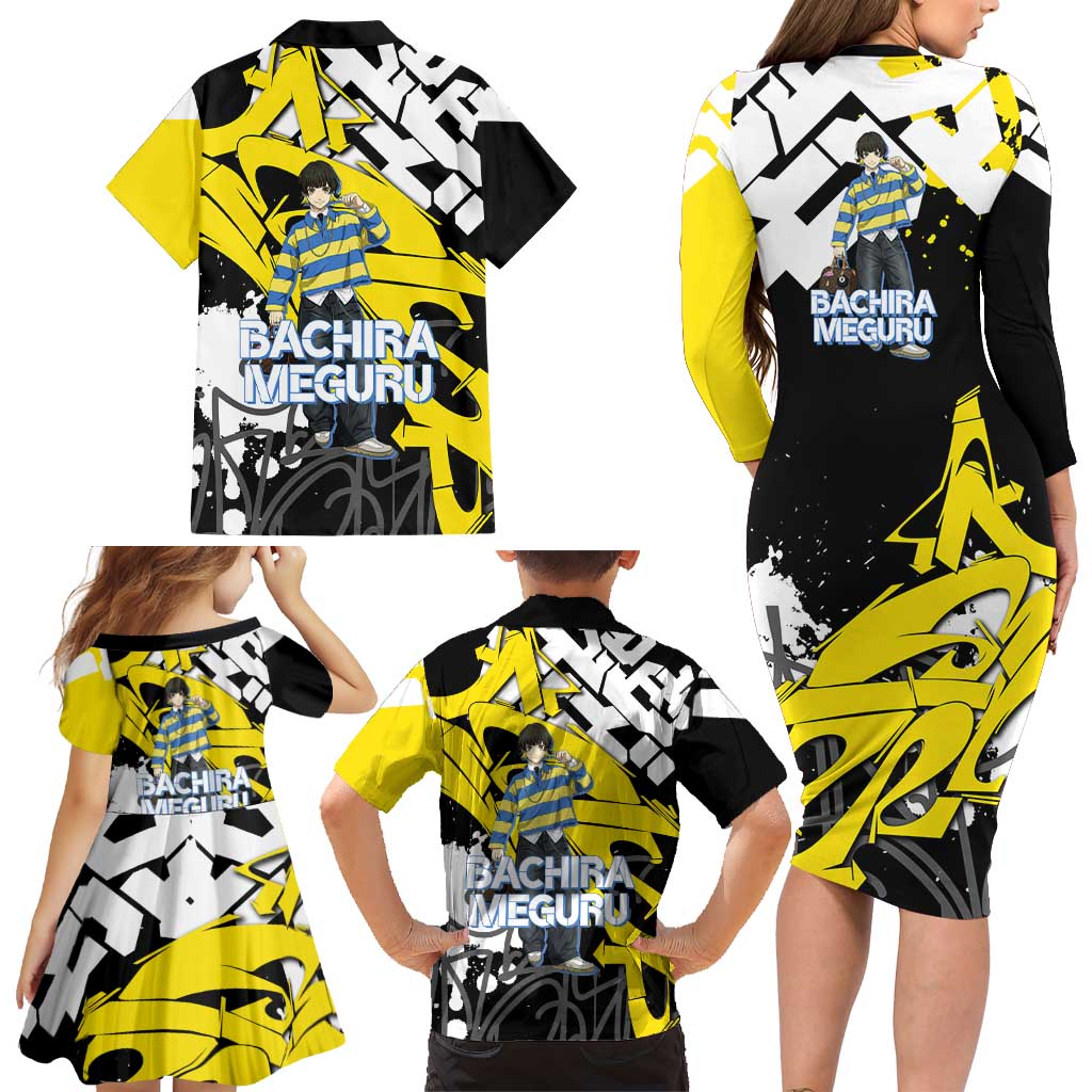 Bachira Meguru Blue Lock Family Matching Long Sleeve Bodycon Dress and Hawaiian Shirt Graffiti Street Anime Style