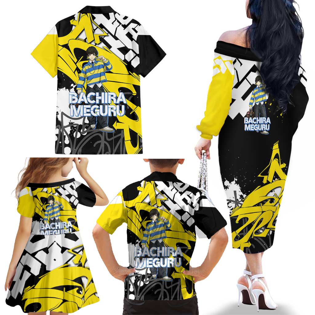 Bachira Meguru Blue Lock Family Matching Off The Shoulder Long Sleeve Dress and Hawaiian Shirt Graffiti Street Anime Style