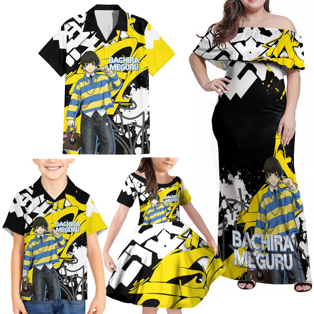 Bachira Meguru Blue Lock Family Matching Off Shoulder Maxi Dress and Hawaiian Shirt Graffiti Street Anime Style