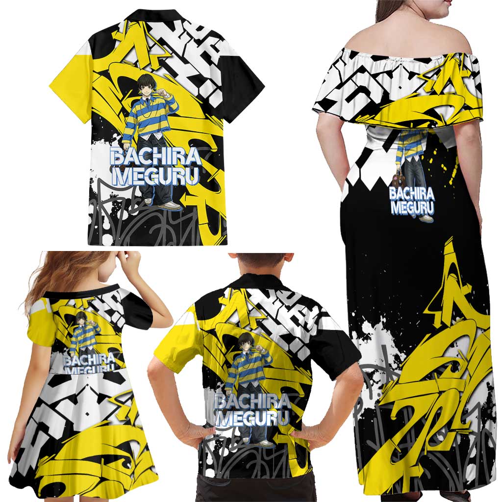 Bachira Meguru Blue Lock Family Matching Off Shoulder Maxi Dress and Hawaiian Shirt Graffiti Street Anime Style