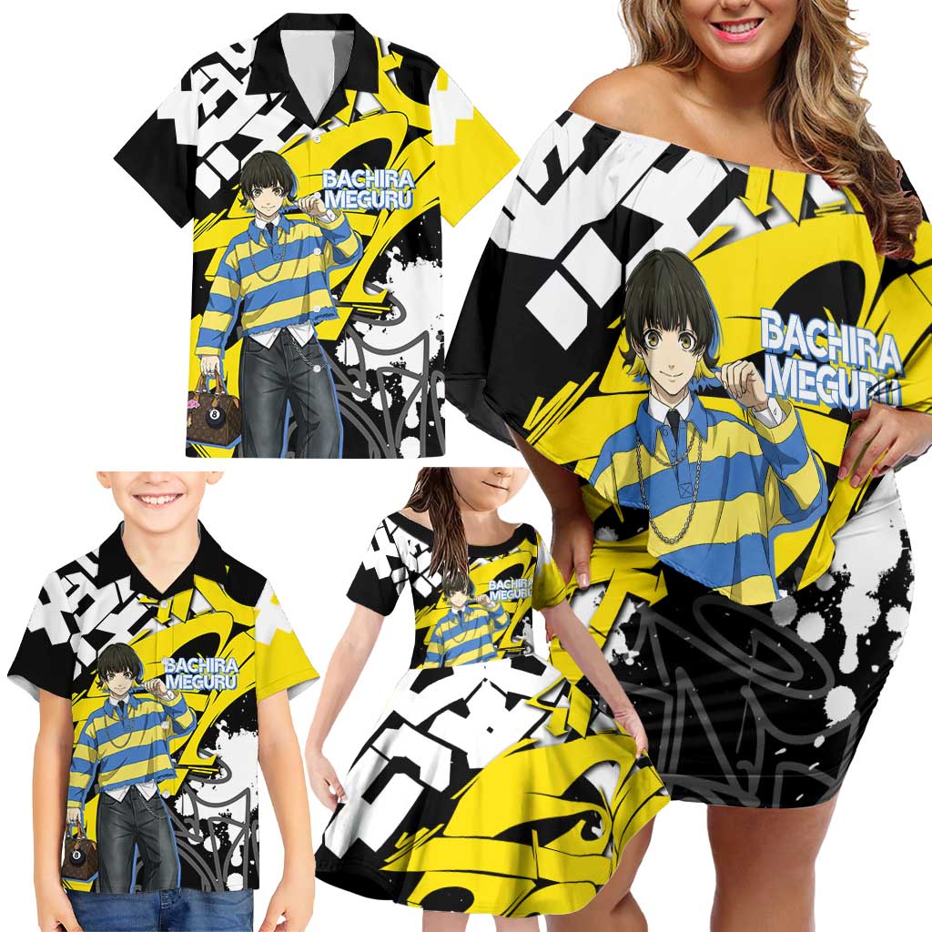 Bachira Meguru Blue Lock Family Matching Off Shoulder Short Dress and Hawaiian Shirt Graffiti Street Anime Style