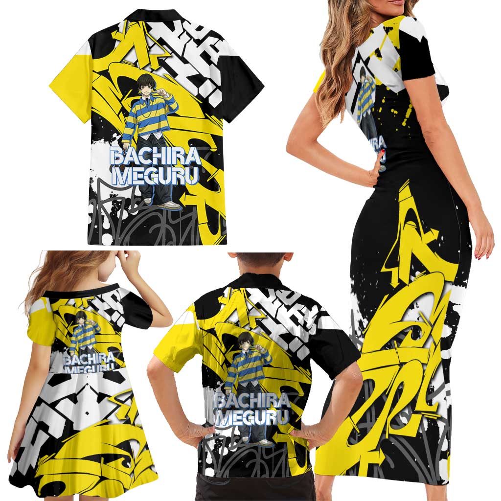 Bachira Meguru Blue Lock Family Matching Short Sleeve Bodycon Dress and Hawaiian Shirt Graffiti Street Anime Style