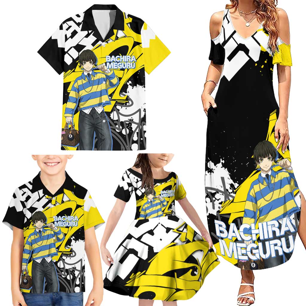 Bachira Meguru Blue Lock Family Matching Summer Maxi Dress and Hawaiian Shirt Graffiti Street Anime Style