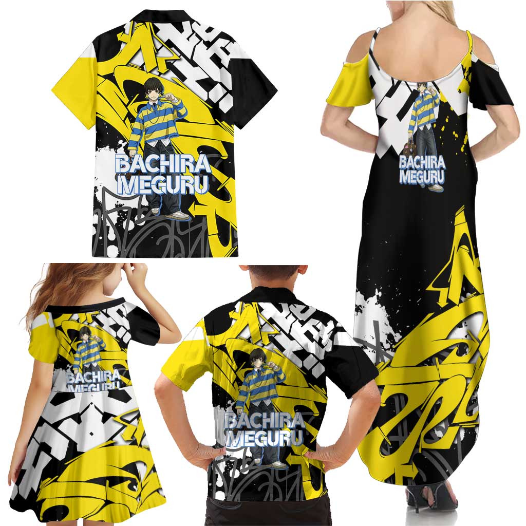 Bachira Meguru Blue Lock Family Matching Summer Maxi Dress and Hawaiian Shirt Graffiti Street Anime Style