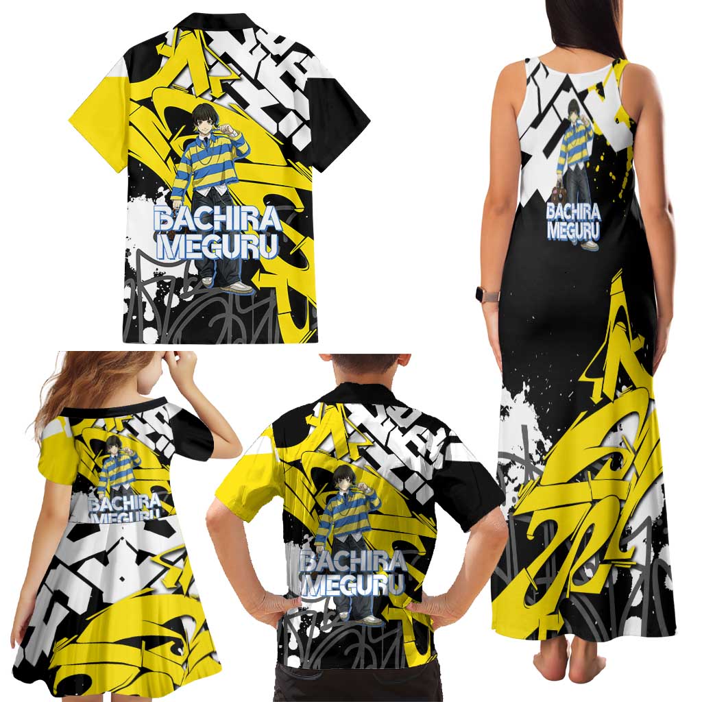 Bachira Meguru Blue Lock Family Matching Tank Maxi Dress and Hawaiian Shirt Graffiti Street Anime Style