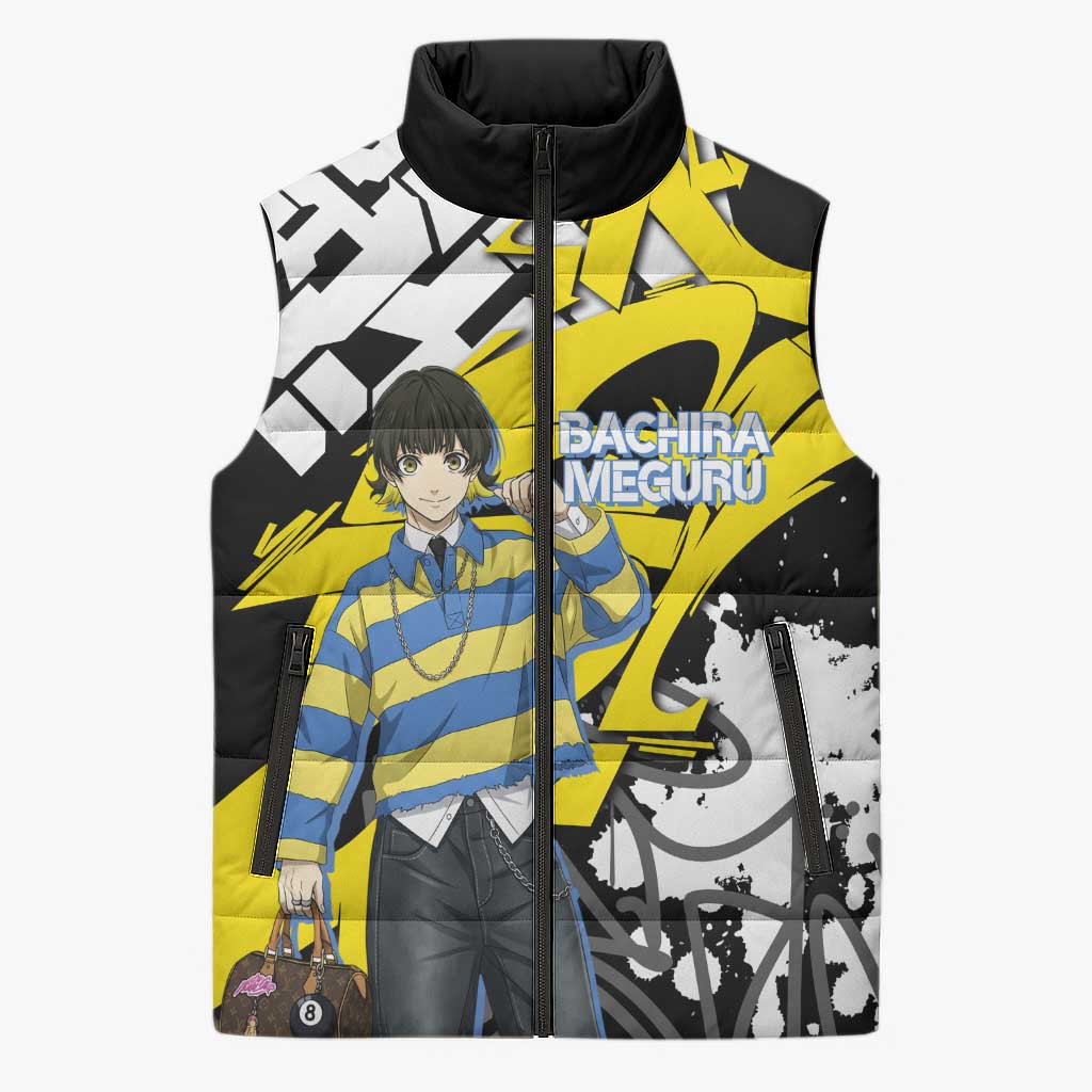 Bachira Meguru Blue Lock Sleeveless Puffer Jacket Graffiti Street Anime Style