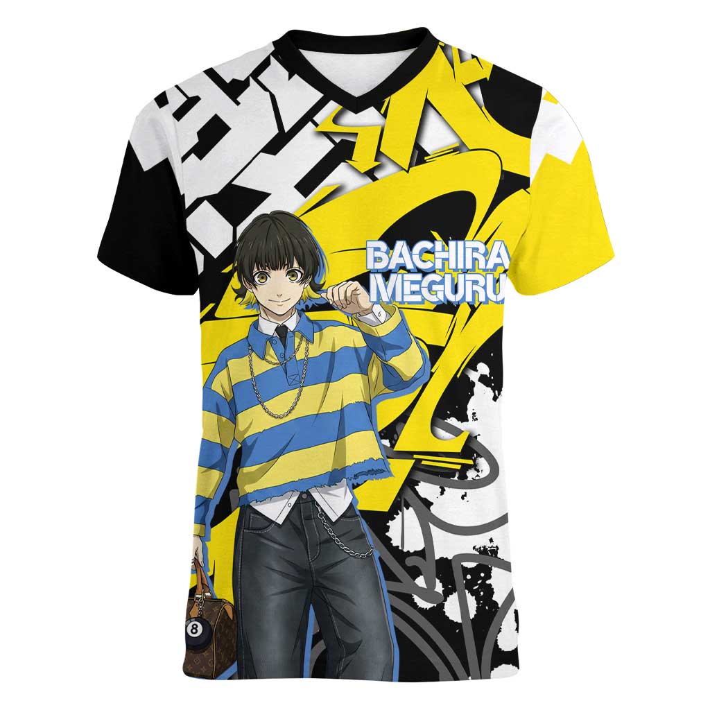 Bachira Meguru Blue Lock Women V-Neck T-Shirt Graffiti Street Anime Style