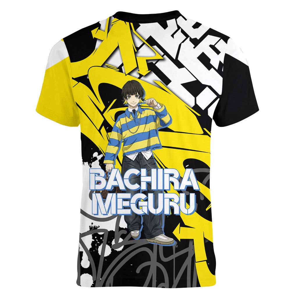 Bachira Meguru Blue Lock Women V-Neck T-Shirt Graffiti Street Anime Style