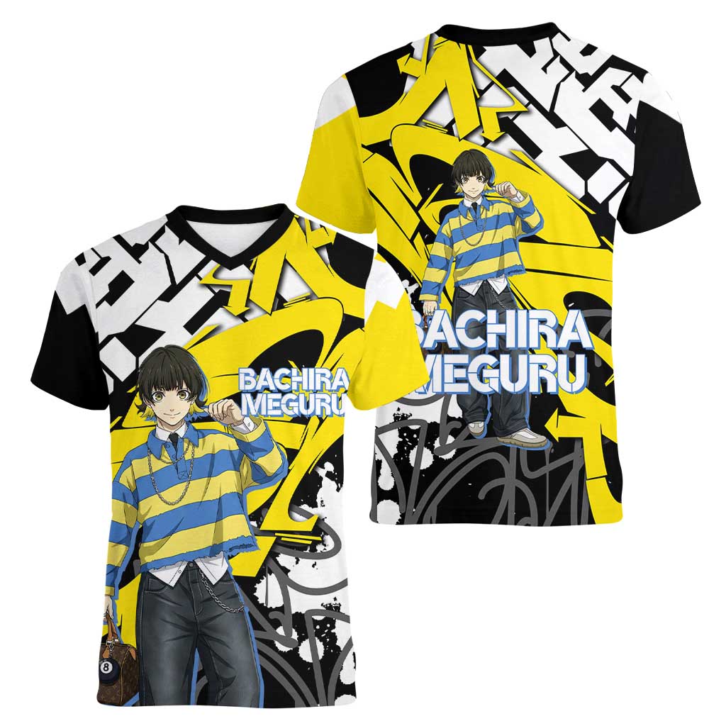 Bachira Meguru Blue Lock Women V-Neck T-Shirt Graffiti Street Anime Style