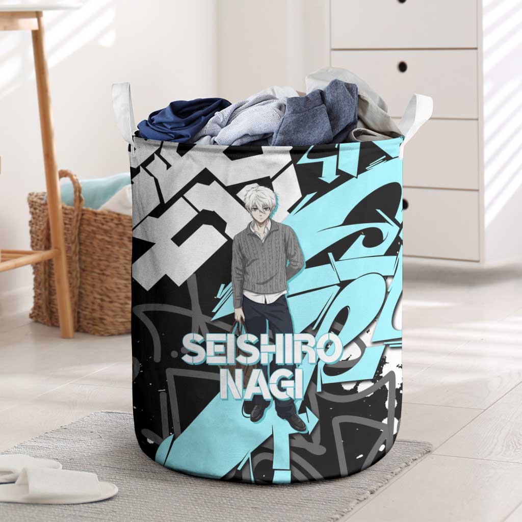 Seishiro Nagi Blue Lock Laundry Basket Light Blue Graffiti Anime Style
