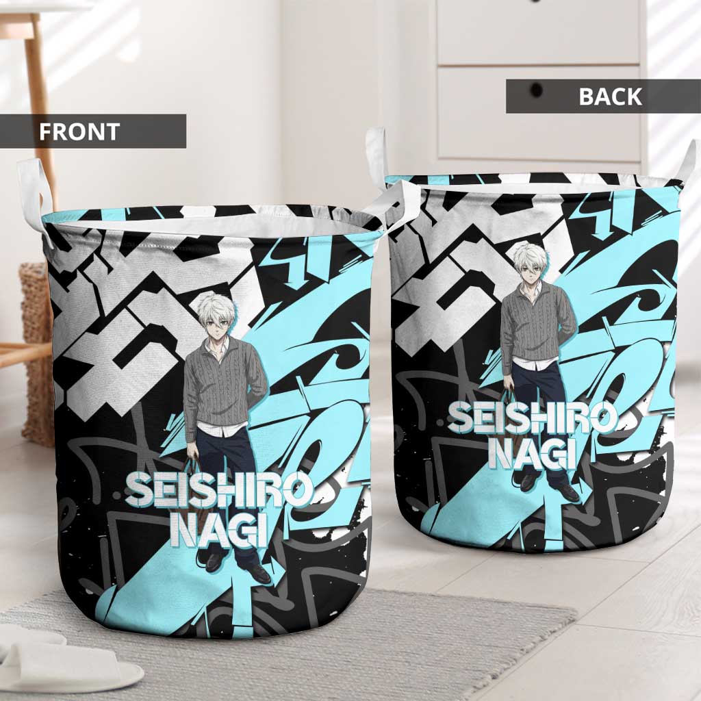 Seishiro Nagi Blue Lock Laundry Basket Light Blue Graffiti Anime Style