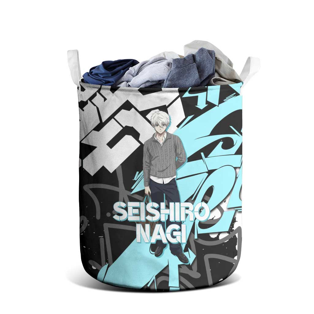 Seishiro Nagi Blue Lock Laundry Basket Light Blue Graffiti Anime Style