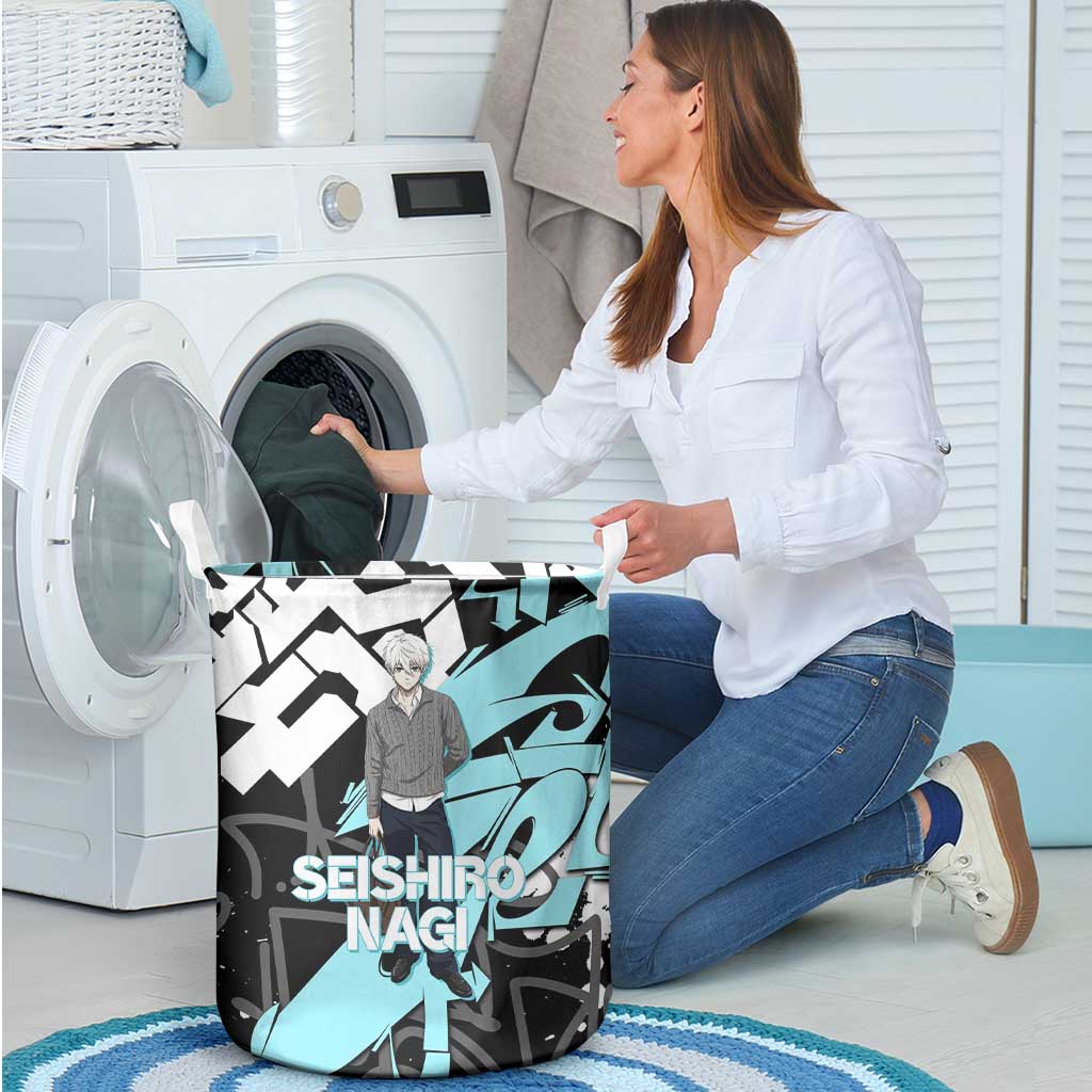 Seishiro Nagi Blue Lock Laundry Basket Light Blue Graffiti Anime Style