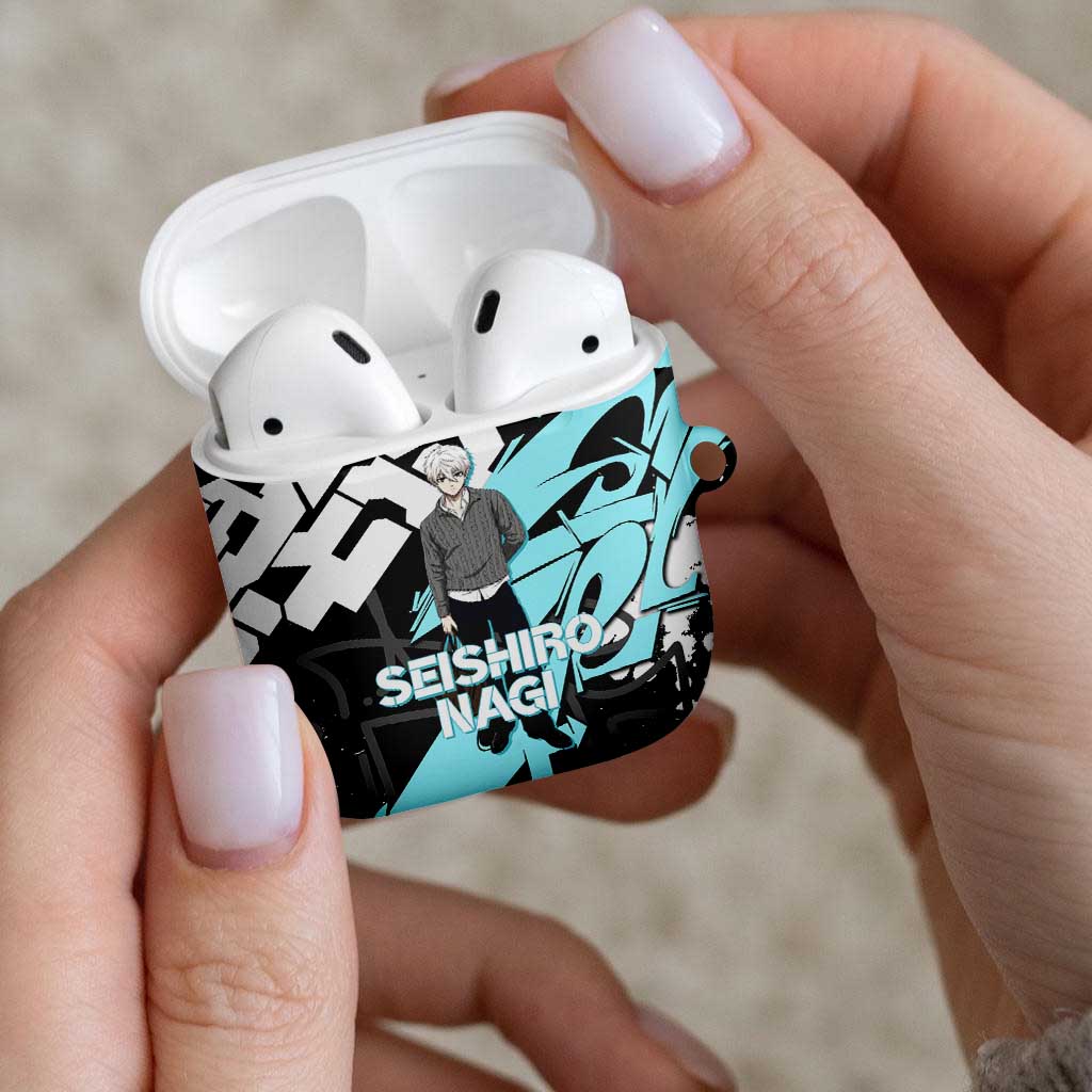 Seishiro Nagi Blue Lock AirPods Case Light Blue Graffiti Anime Style
