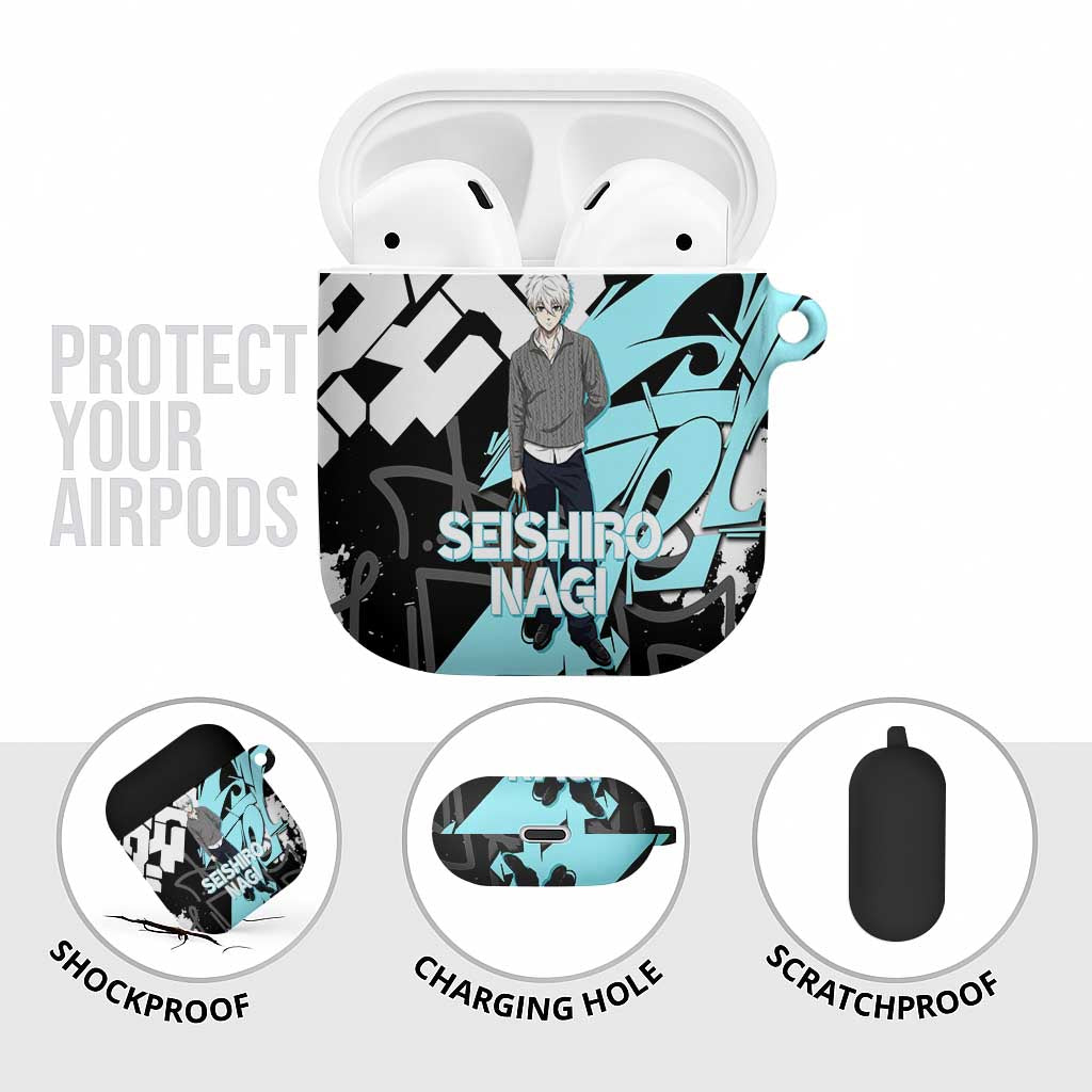 Seishiro Nagi Blue Lock AirPods Case Light Blue Graffiti Anime Style